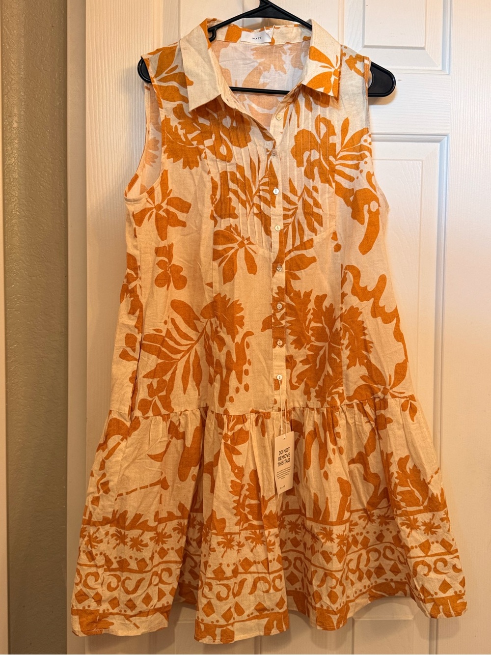 Sleeveless Orange Floral Button-Front Dress